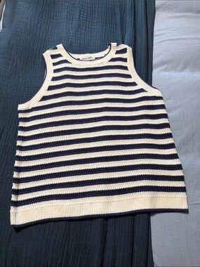 Nine West Navy & White Striped Knit Tank